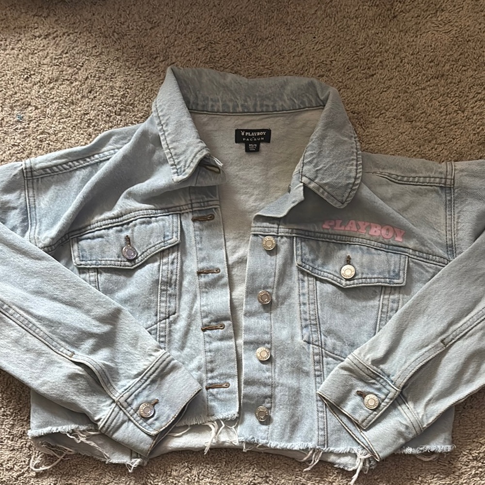 Playboy Women's Light Blue Cropped Denim Jacket